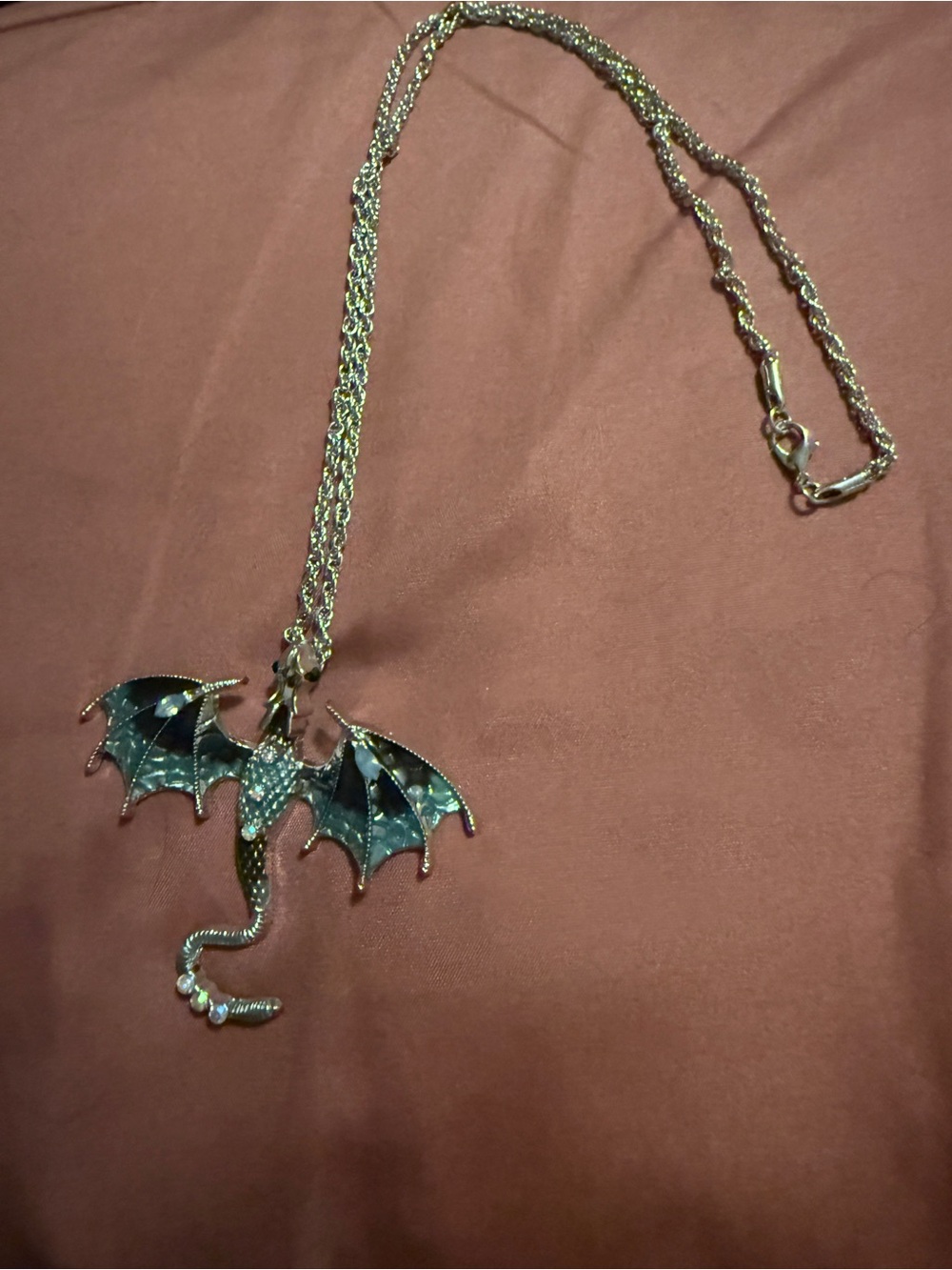 Gold Dragon Black and Teal Pendant Necklace - Unbranded